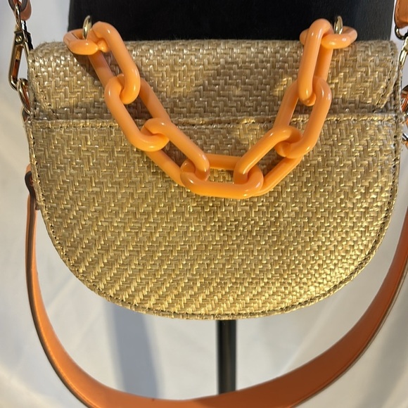 Anne Klein Mini Convertible Shoulder Bag with Resin Chain, Straw Weave Apricot - Picture 8 of 15
